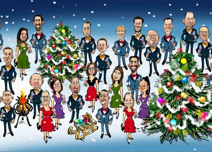 Van verjaardagskado naar een kerstkaart. Karikatuur